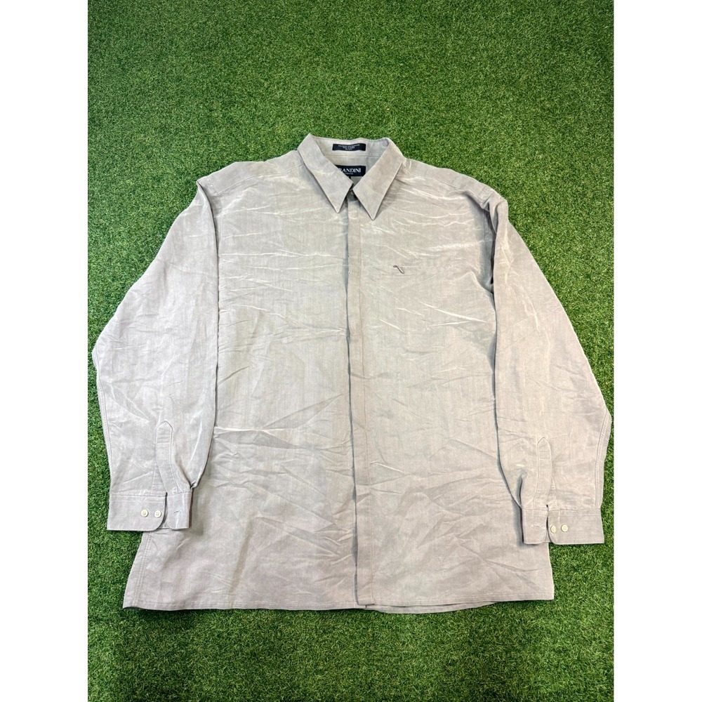 Brandini Le Collezioni Shirt Mens‎ 2XL Gray Rayon Long Sleeve Button-Up Casual